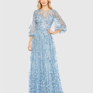 Mac Duggal Blue Floral Embellished Dress